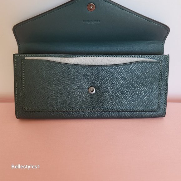 COACH Wyn Envelope Crossgrain Leather Wallet- Forest color 🎈$121. - Picture 12 of 16
